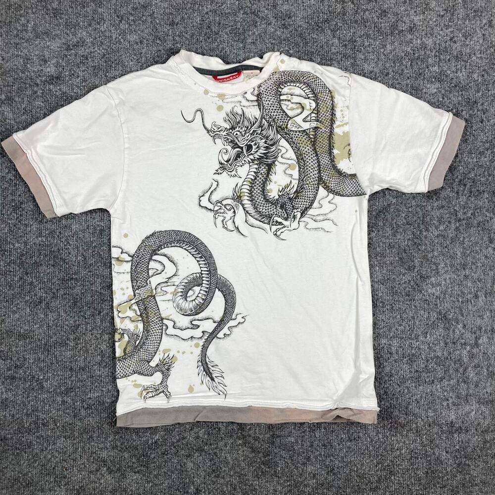 Unionbay T Shirt‎ Kids Medium White Dragon Graphic Streetwear Y2K